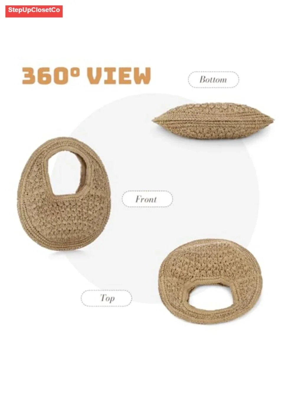 Woven Straw Clutch Bag Crescent Summer Beach Purse Handheld Tote